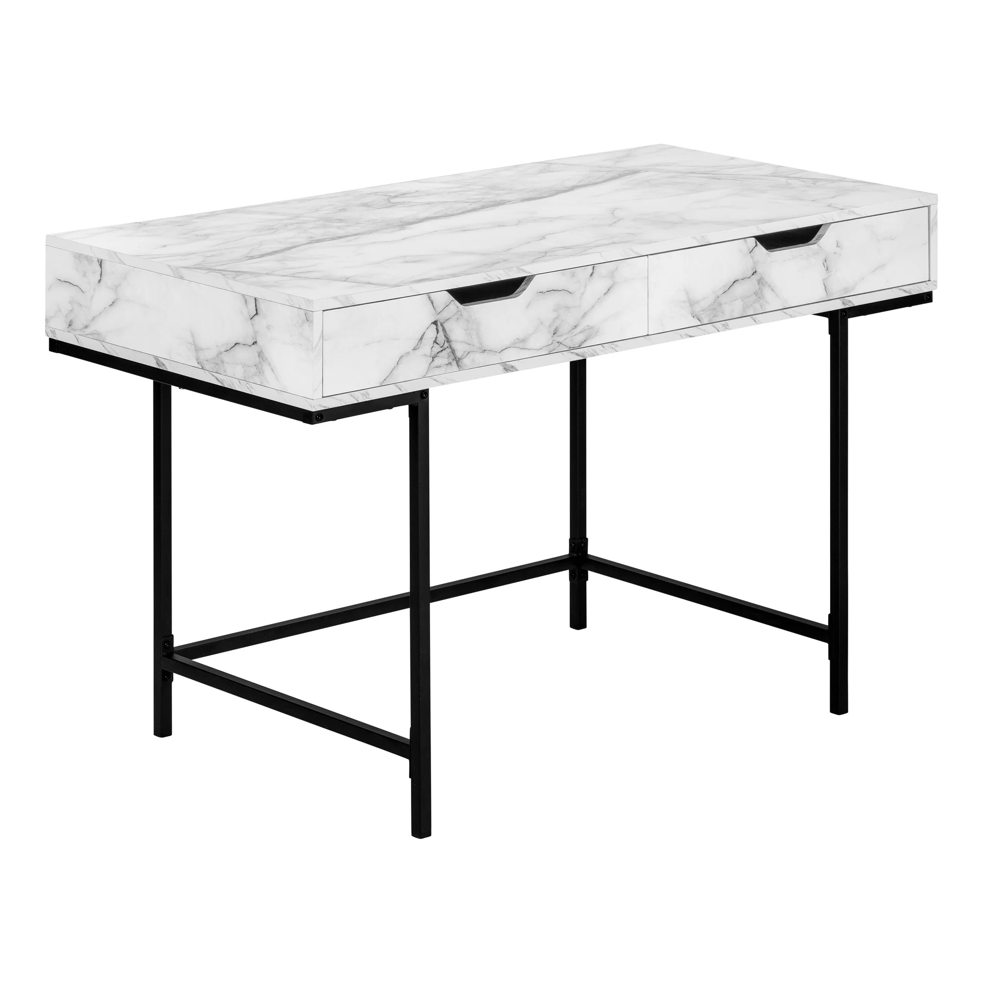 Geometric 2-Drawer Desk in White Marble Finish - Image 2