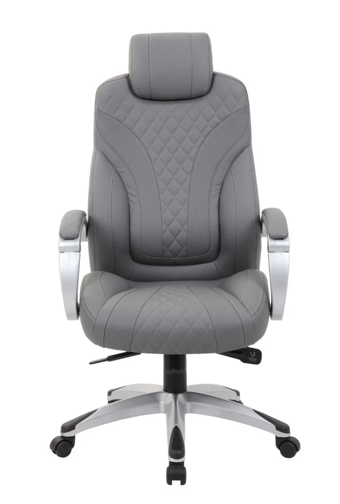 Gray Diamond-Patterned Faux Leather Office Chair - Image 3