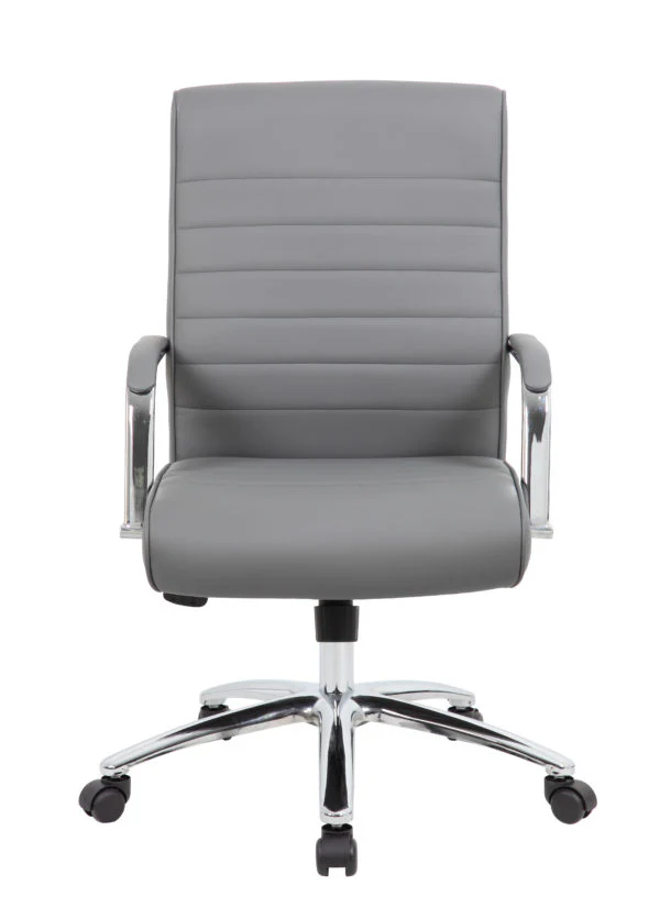 Ribbed Gray & Chrome Mid-Back Office Chair - Image 2