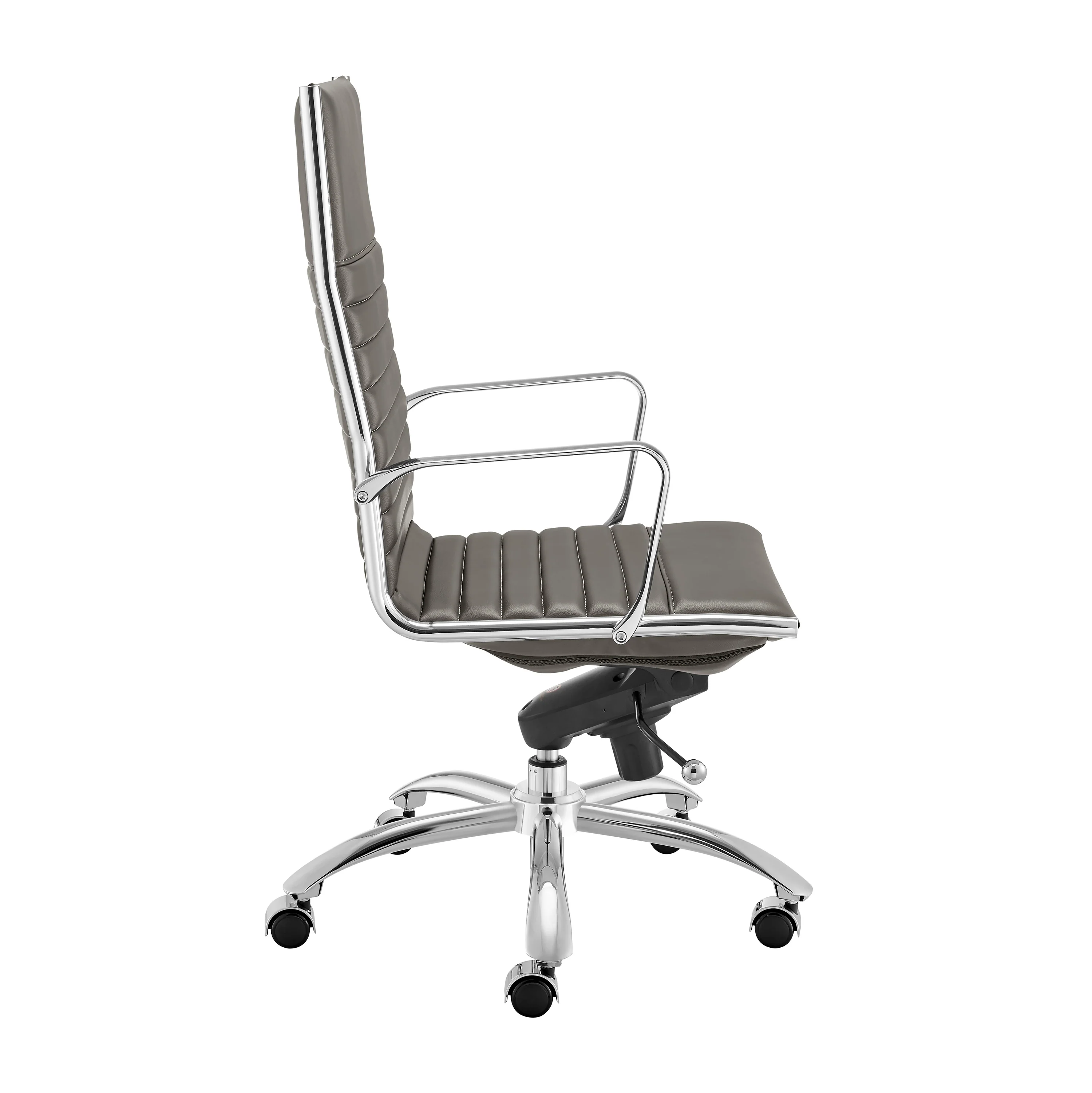 Gray Leather & Chrome High Back Modern Office Chair - Image 3
