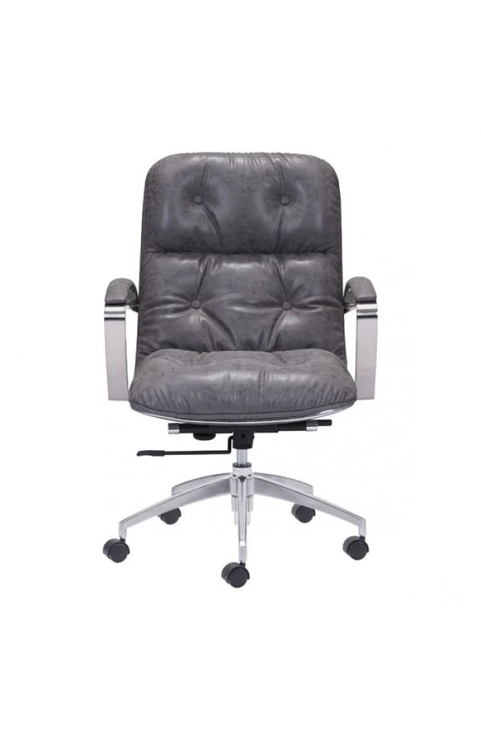 Vintage Gray Leather Office Chair with Chrome Base - Image 3