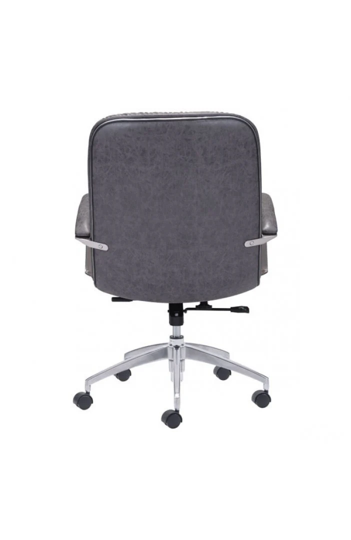 Vintage Gray Leather Office Chair with Chrome Base - Image 4