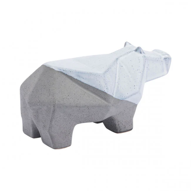 Multi-Faceted Gray & White Hippo Desktop Sculpture - Image 3