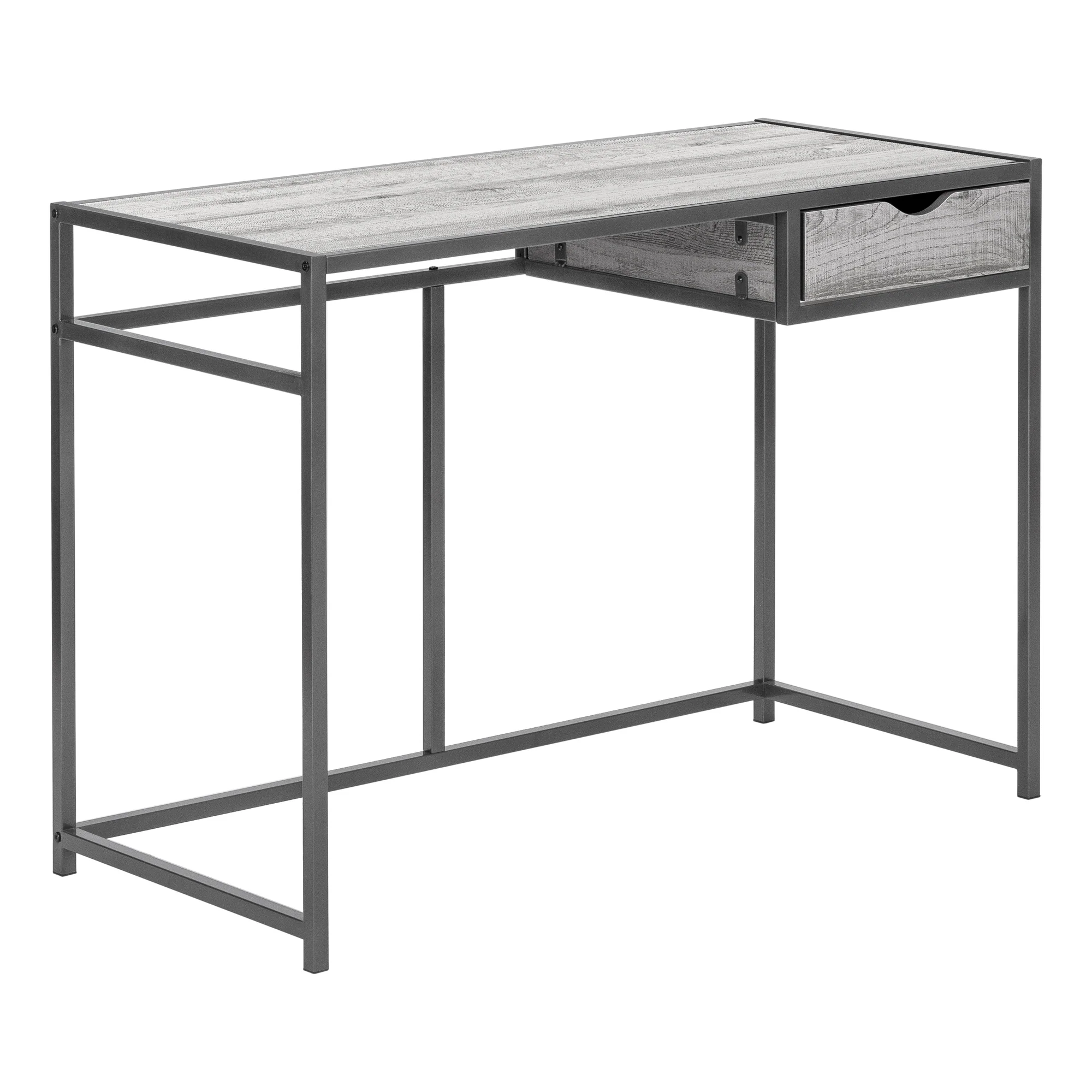 Gray Woodgrain & Dark Gray Metal Industrial Desk with Storage Drawer - Image 2