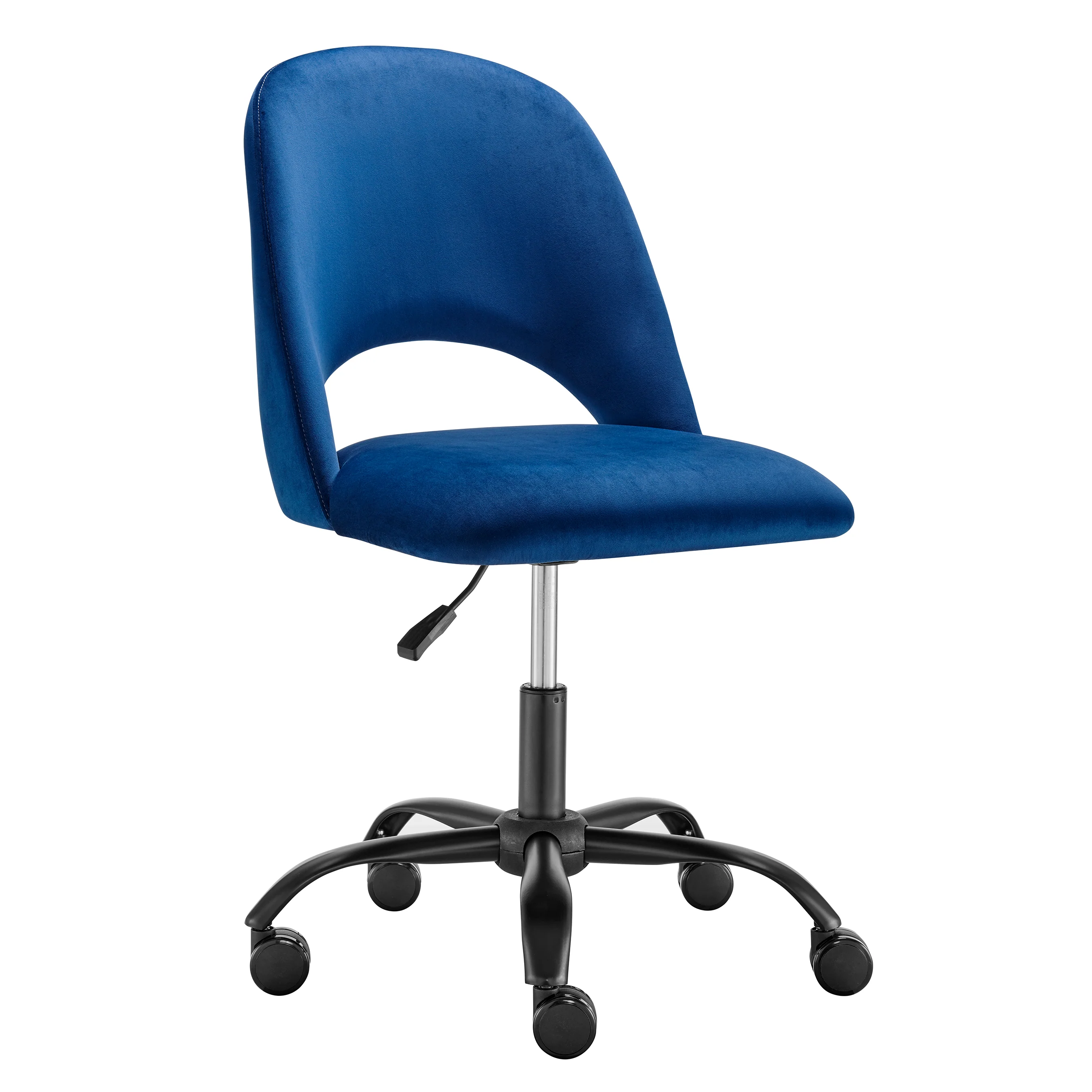 Height Adjustable Rolling Office Chair in Blue Velvet - Image 2
