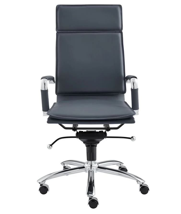 High Back Blue Leather & Chrome Modern Office Chair - Image 2