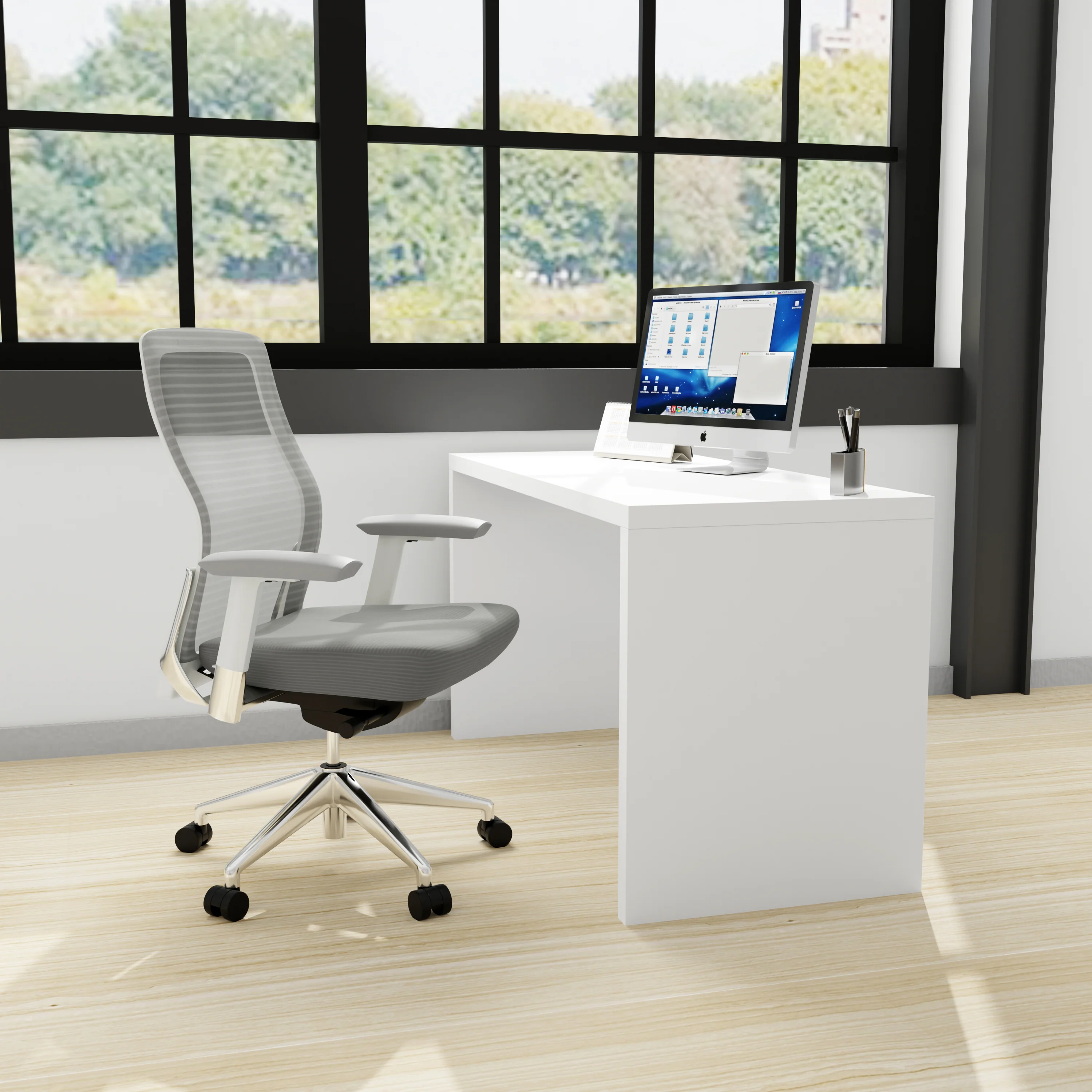 Convertible Matte White Lacquer 55" Executive Desk or Workstation - Image 7