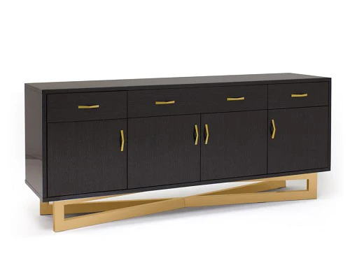 Modern 84 - 123" High Gloss Gray Oak Conference Table with Gold Base - Image 2
