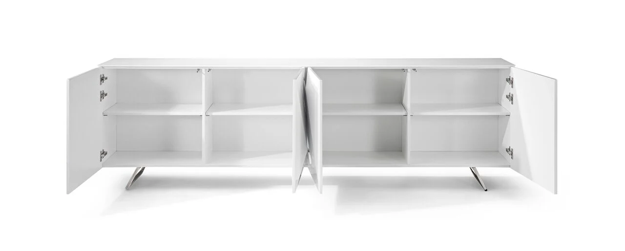 Modern 94" Crystal White Storage Credenza w/ Glass Top - Image 3