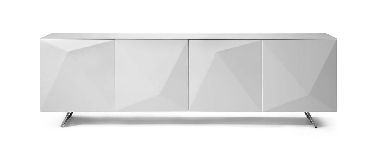 Modern 94" Crystal White Storage Credenza w/ Glass Top - Image 4