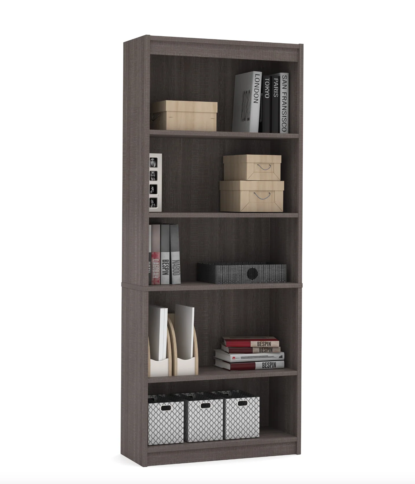 Modern Bark Gray L-shaped Desk and Hutch with Frosted Glass Doors - Image 7