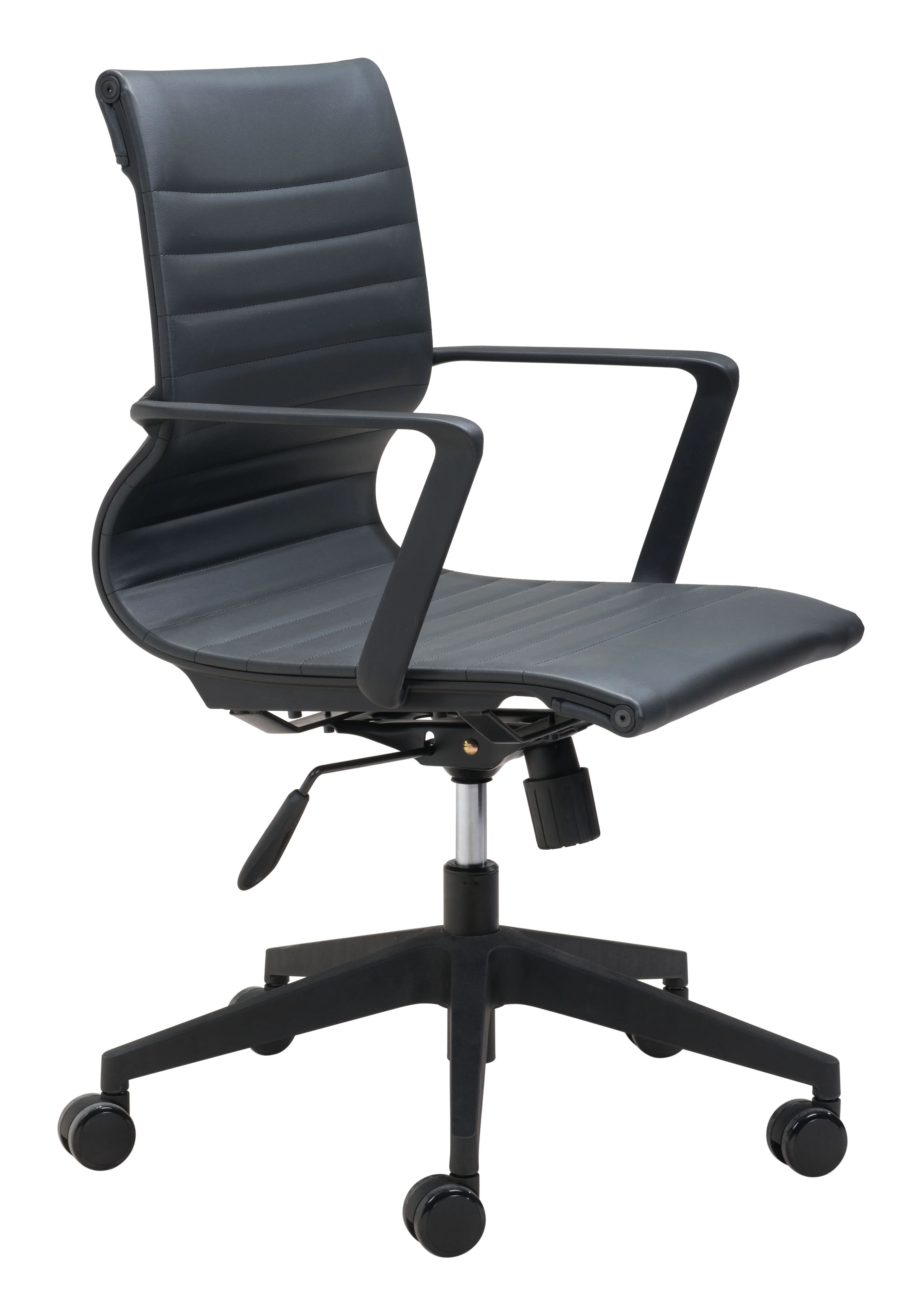 Modern Black Office Chair with Unique Ribbed Back - Image 2