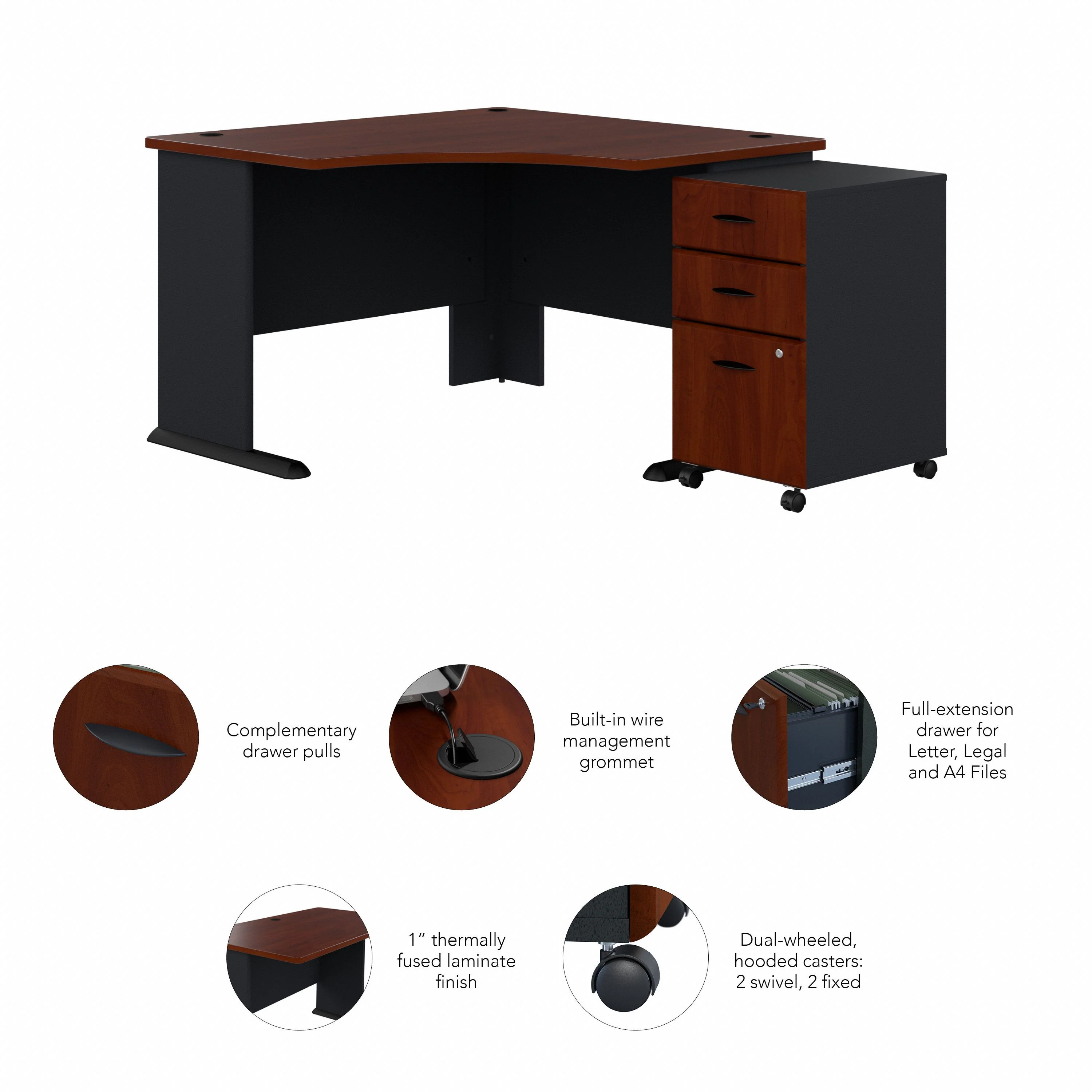48" Modern Corner Desk with Mobile Pedestal in Hansen Cherry/Galaxy - Image 6