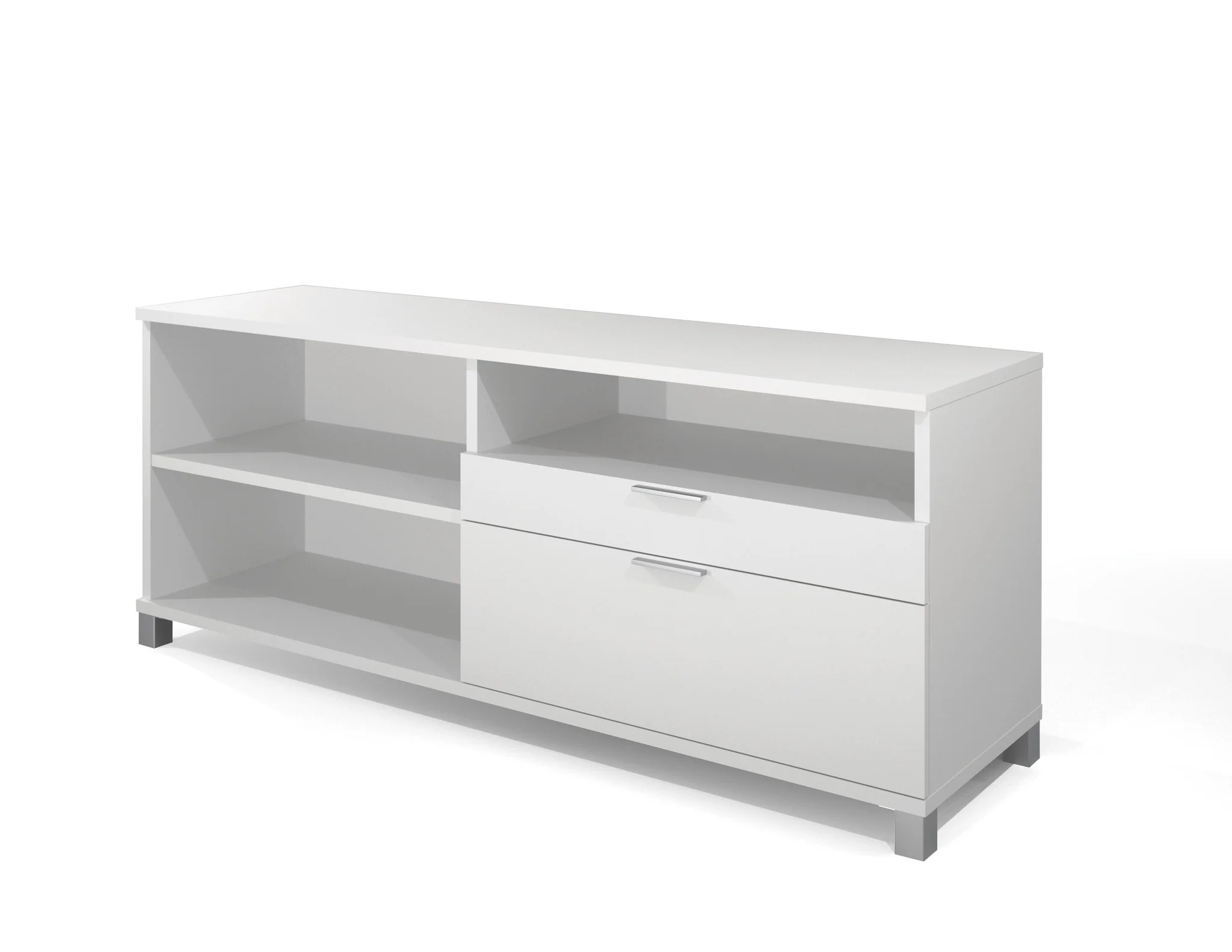 Modern Height Adjustable Sit-Stand Desk with Credenza in White - Image 3