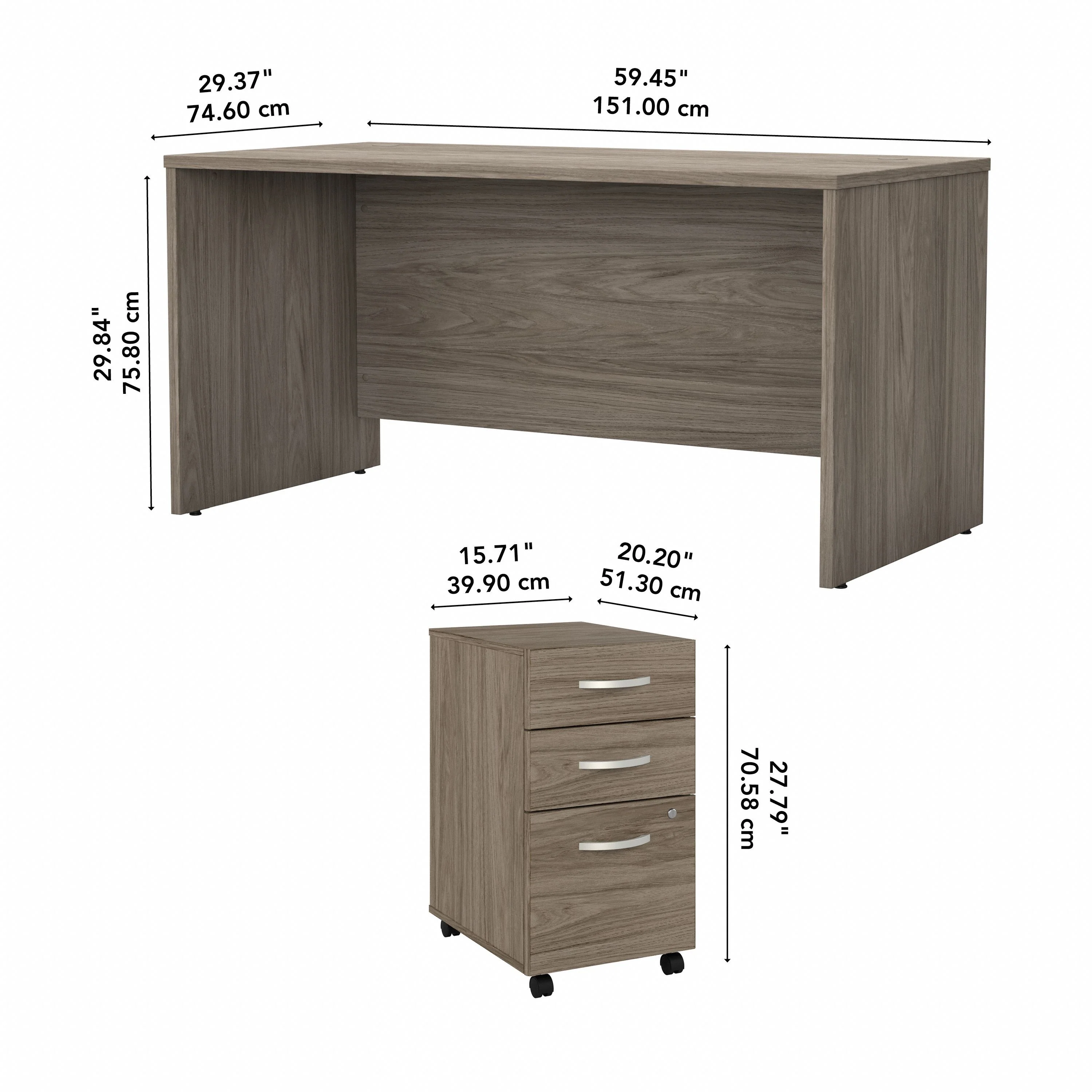 Modern Hickory 60" Rugged Executive Desk with Mobile Pedestal - Image 3