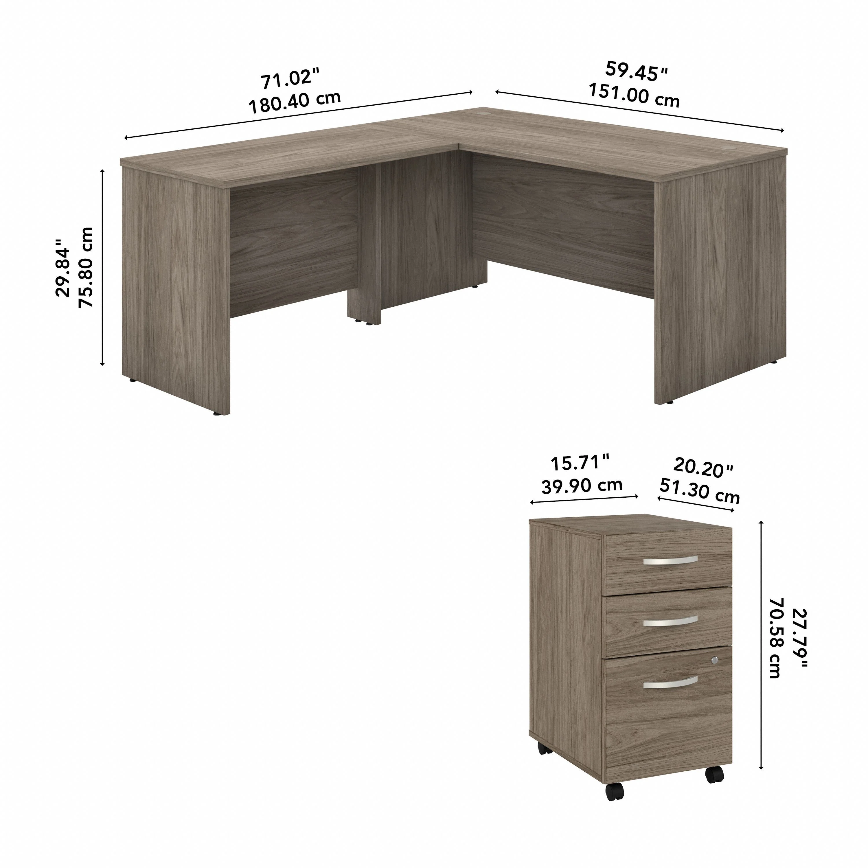Modern Hickory 72" x 72" L-shaped Desk with Mobile Pedestal - Image 4