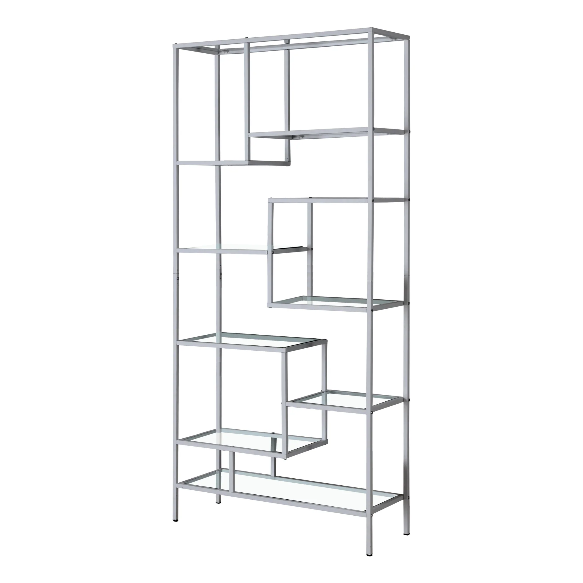 Modern Industrial Silver and Glass Bookcase - Image 2