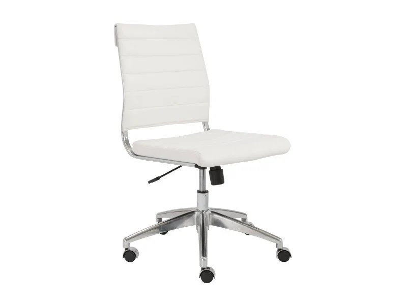 Modern White Leather Armless Office Chair with Chrome Base