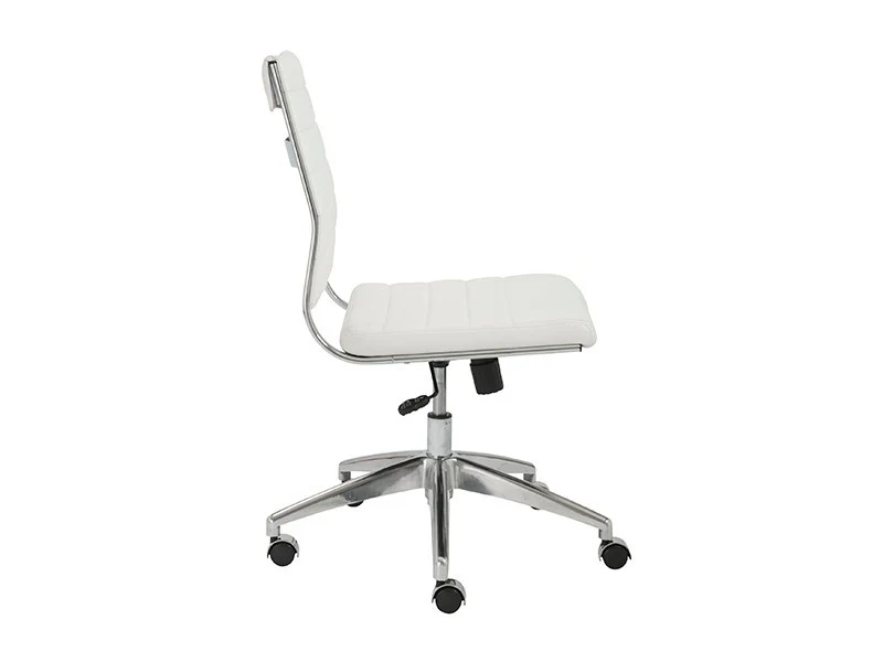Modern White Leather Armless Office Chair with Chrome Base - Image 2