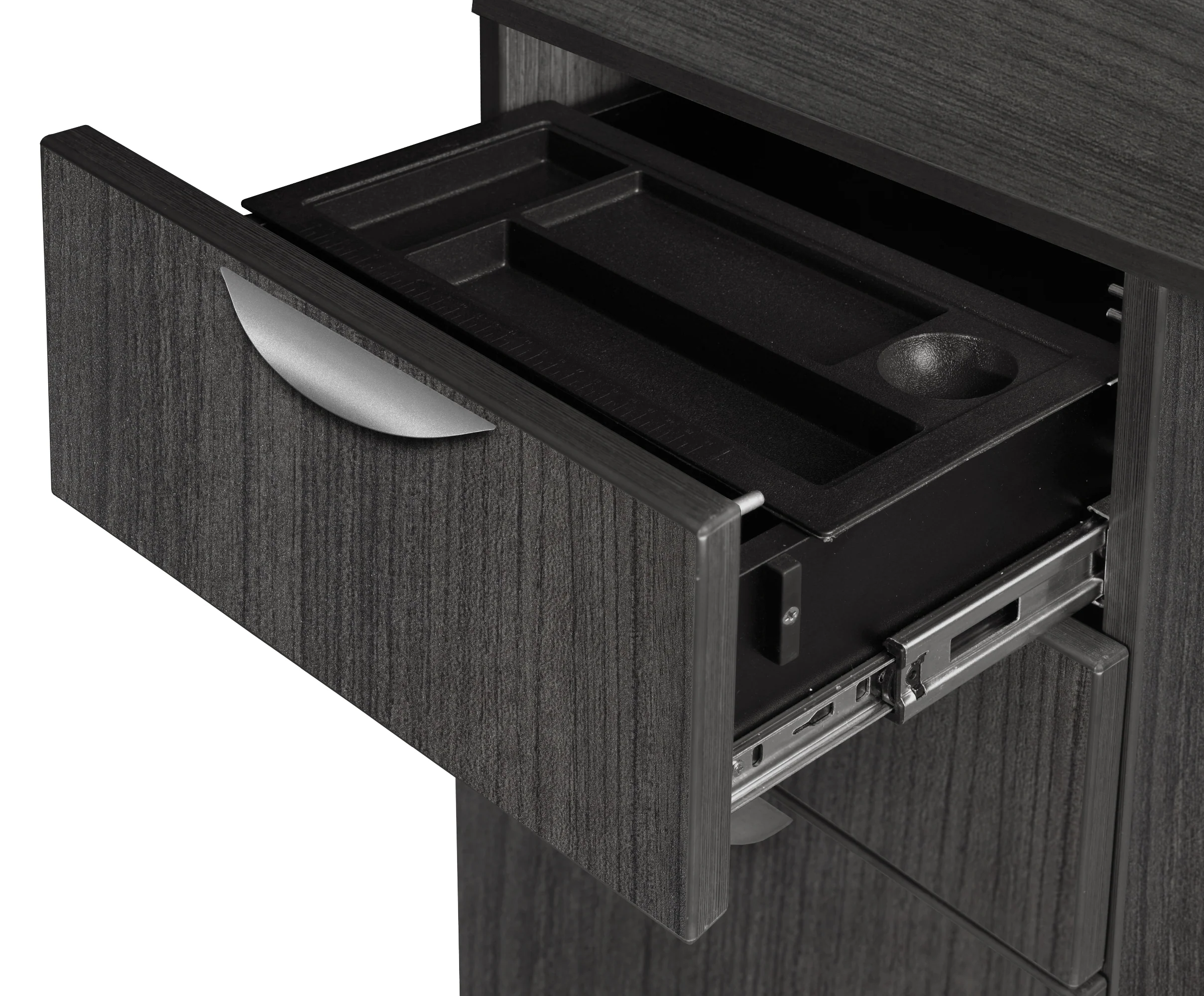 Premium Ash Gray U-shaped Desk with Locking Pedestal & Wire Management - Image 5