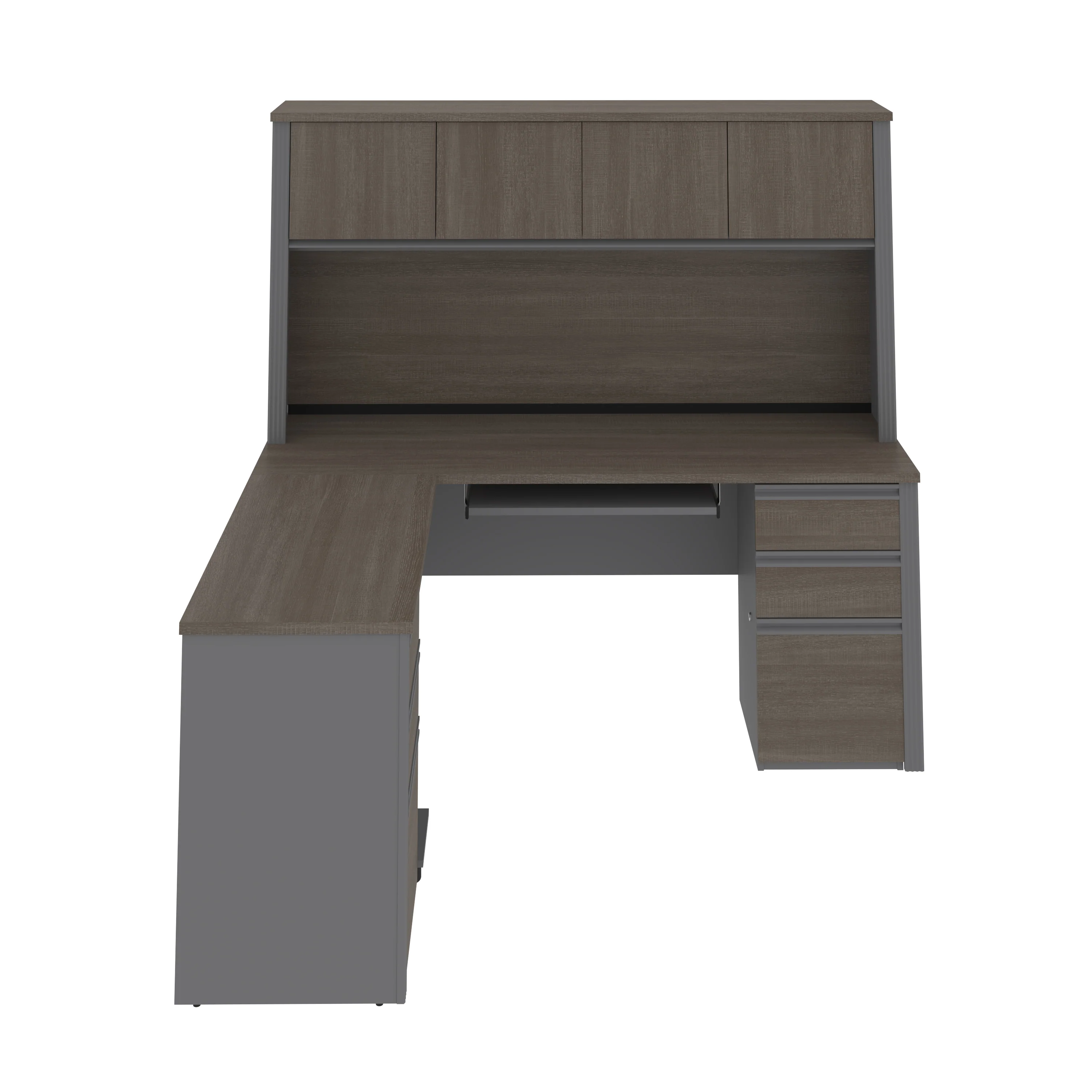 Premium L-shaped Double Pedestal Desk with Hutch in Bark Gray and Slate - Image 4