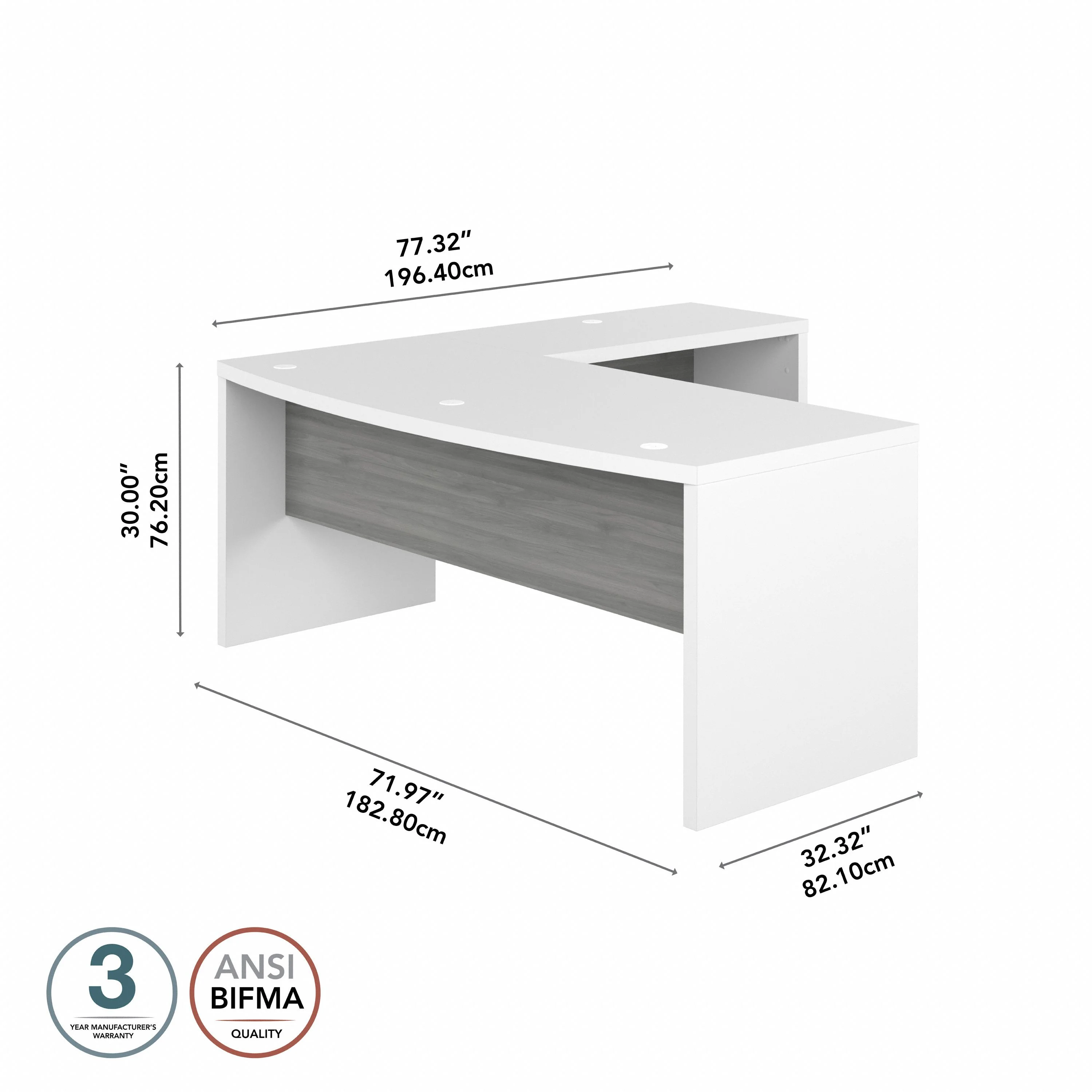 72” Modern L-Shaped Bow-Front Office Desk in Pure White & Modern Gray - Image 5
