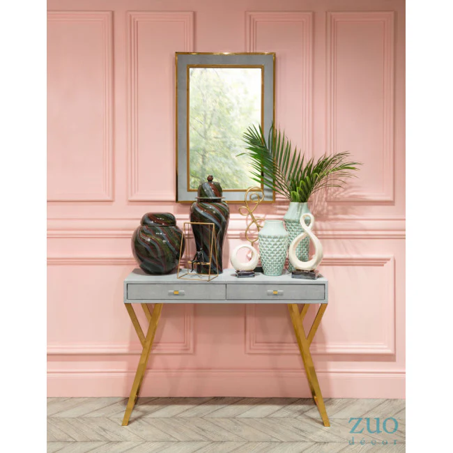 Classic Rectangular Wide Gray & Gold-Framed Mirror - Image 5