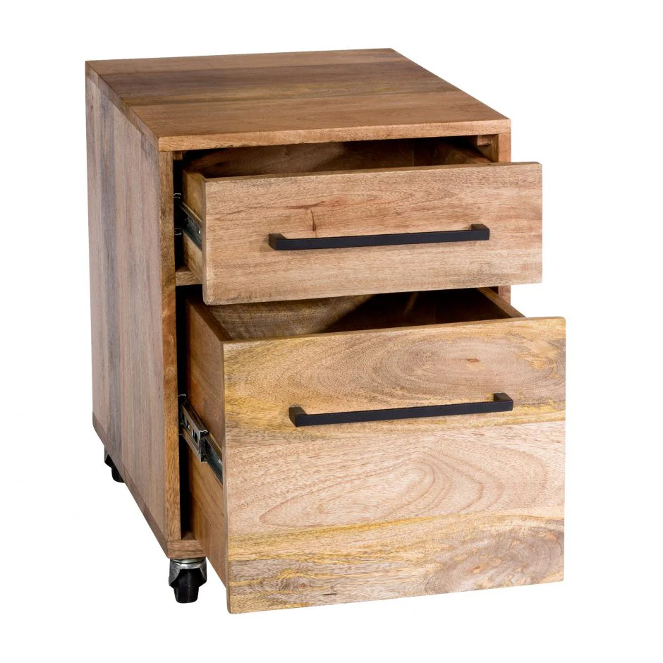 Solid Mango Wood Two Drawer Mobile File Cabinet - Image 3