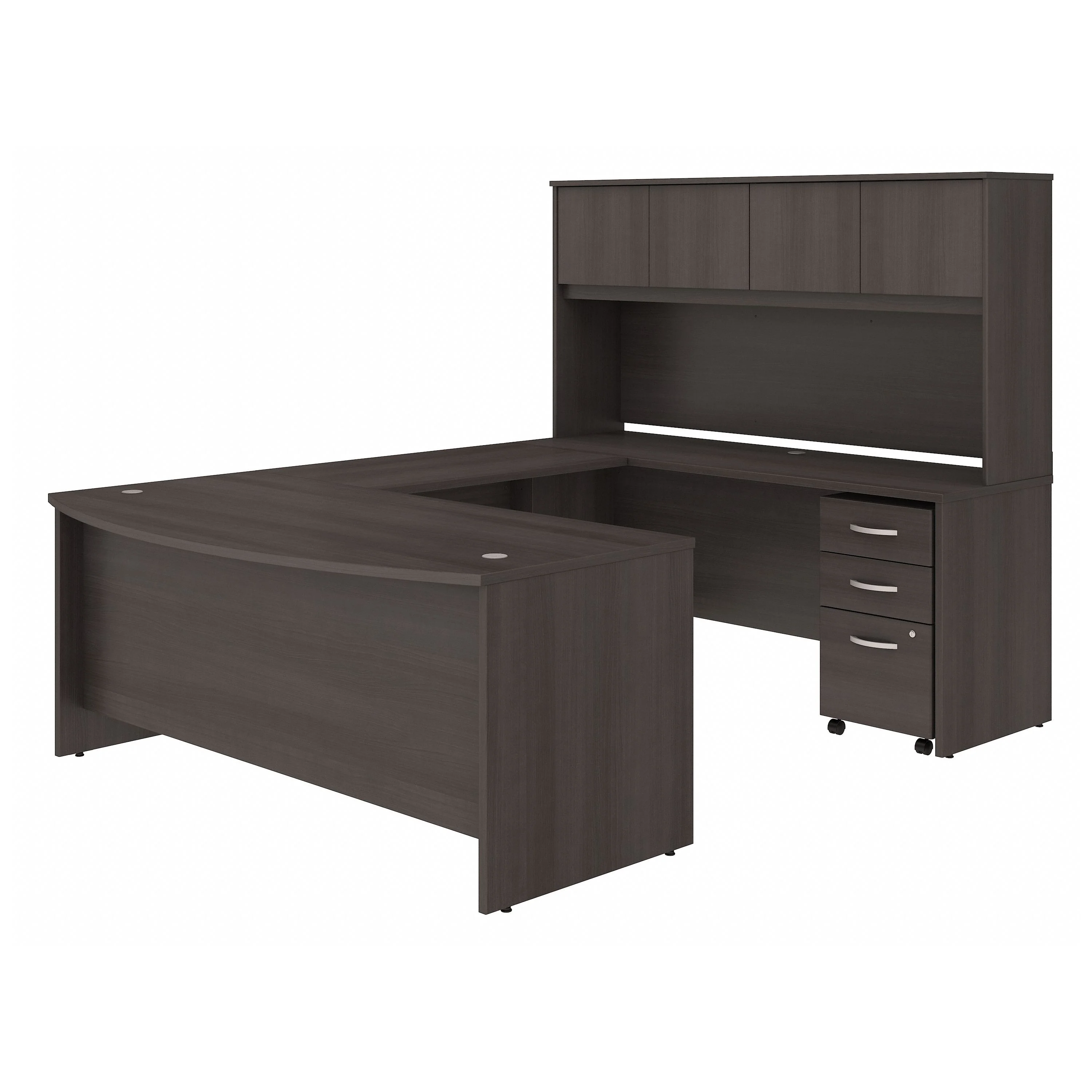 Modern Storm Gray U-shaped Desk with Hutch & Mobile File - Image 2