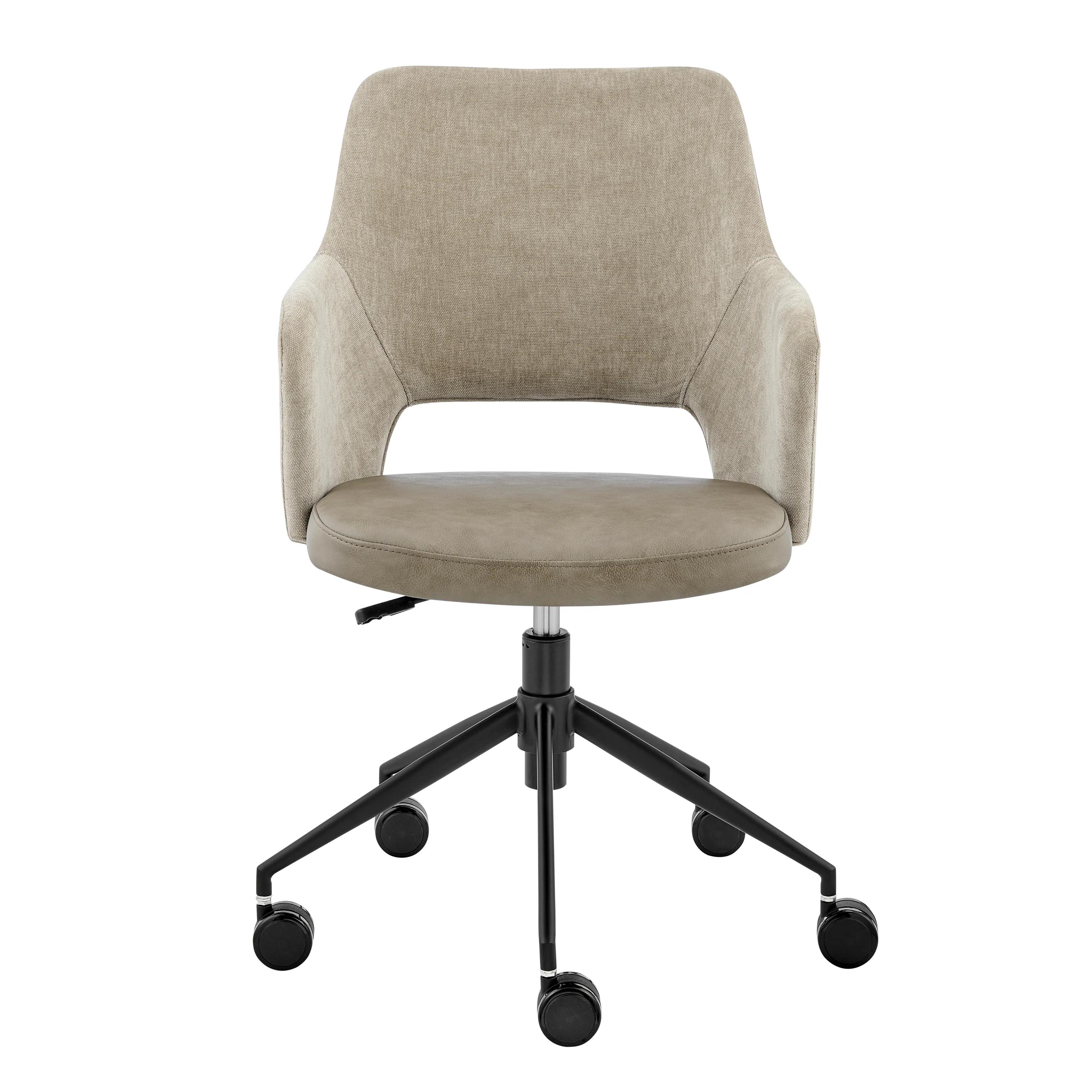 Taupe Fabric & Gray Leatherette Office Chair with Sculpted Armrests - Image 2