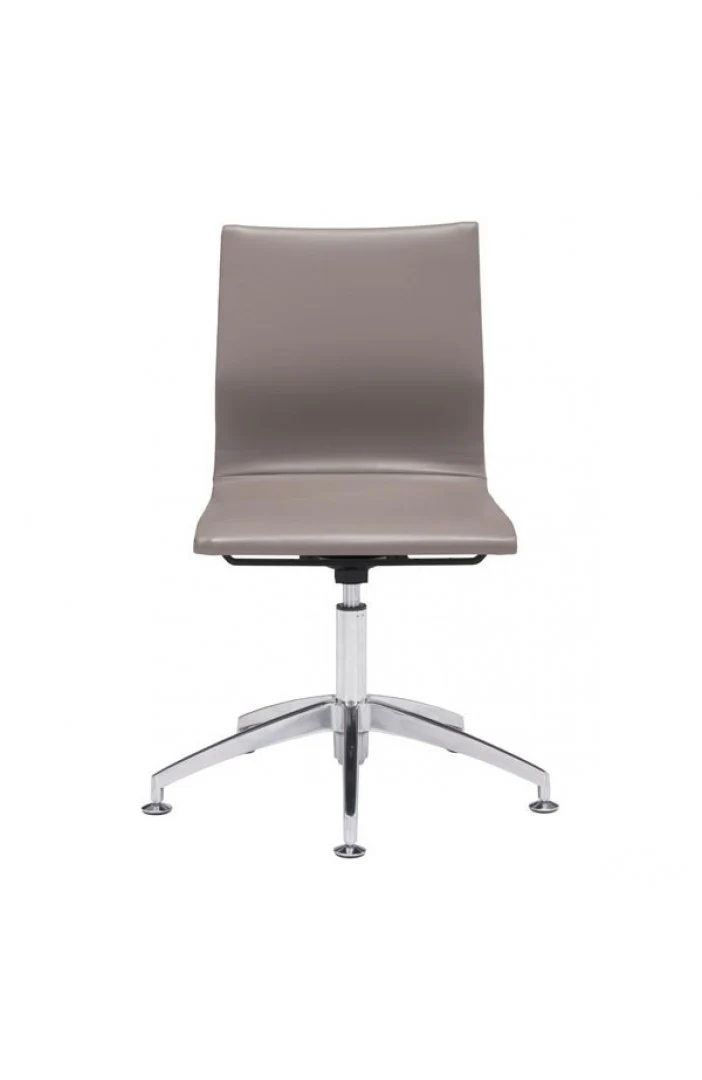 Modern Taupe Leather & Chrome Conference Chair - Image 3