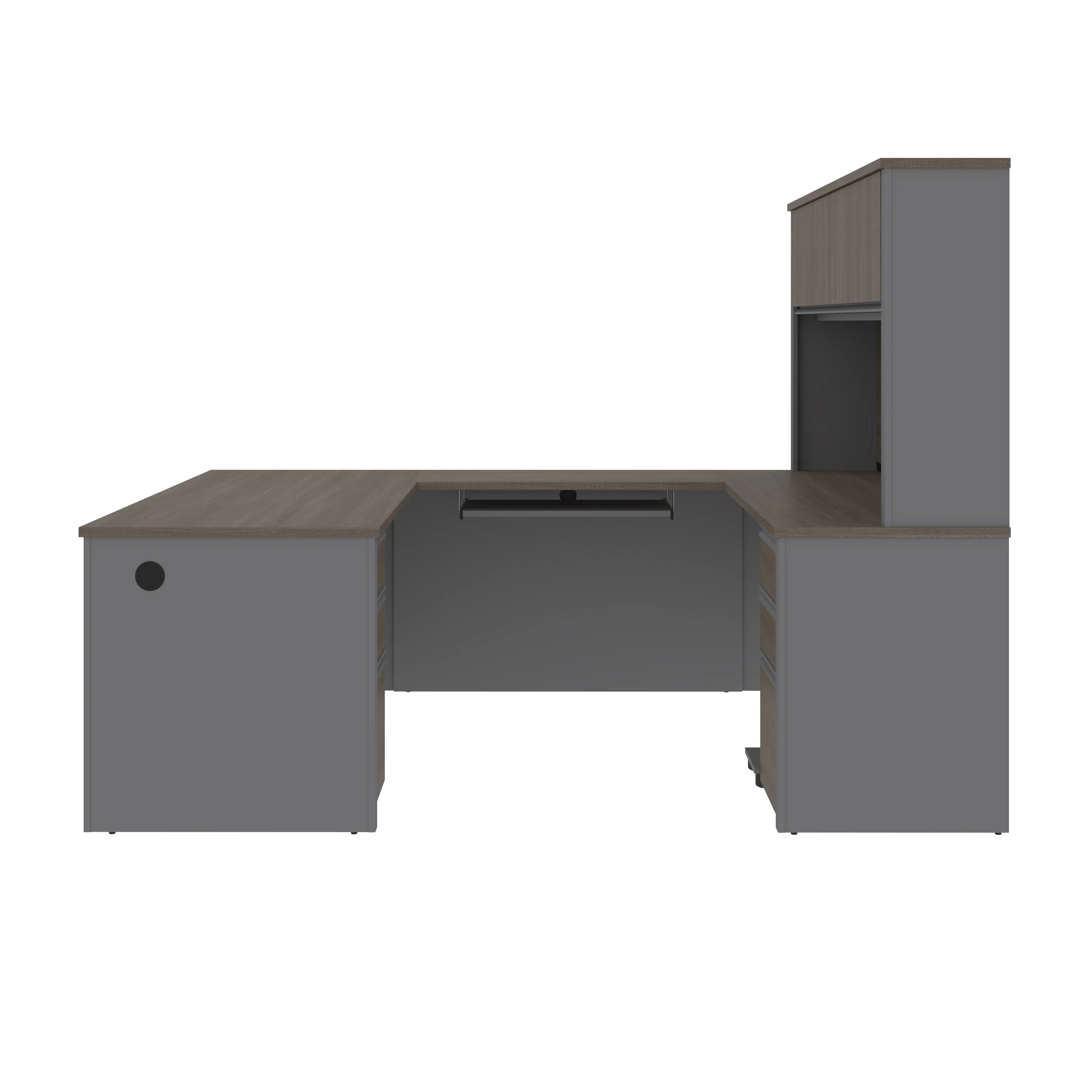 U-shaped Desk with Hutch in Bark Gray and Slate - Image 4
