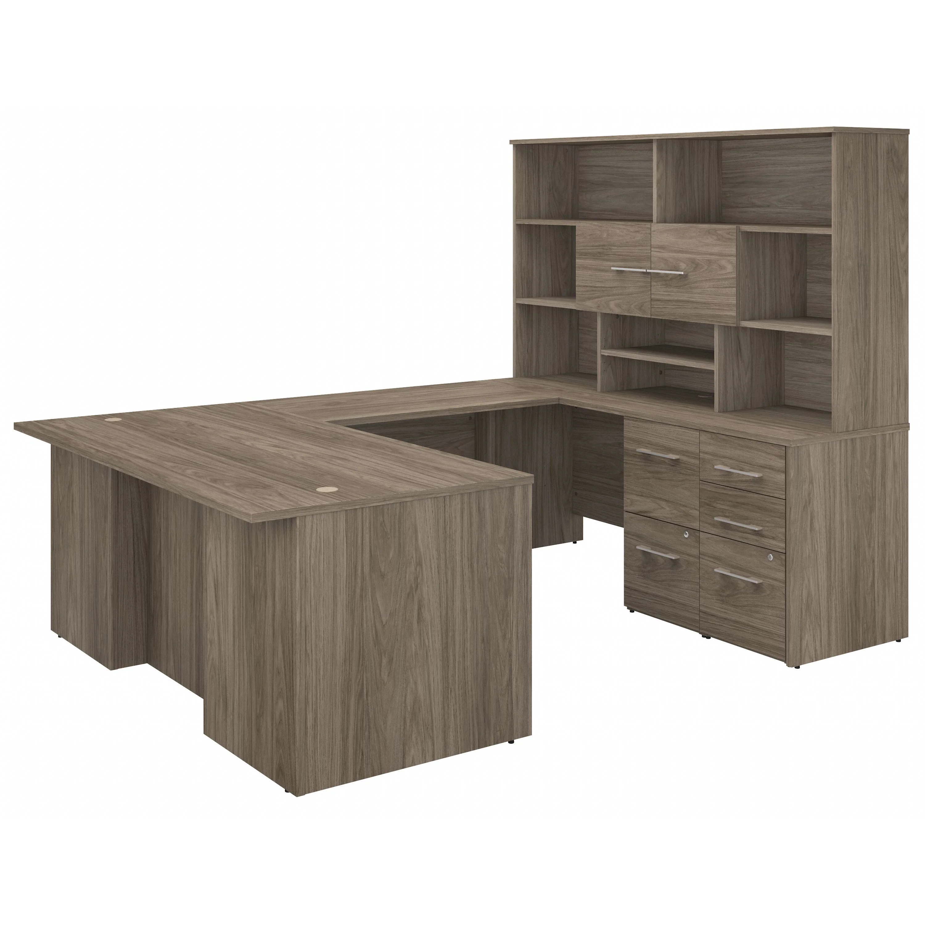 72" Modern U-Shaped Executive Office Desk with Max Storage in Modern Hickory - Image 2