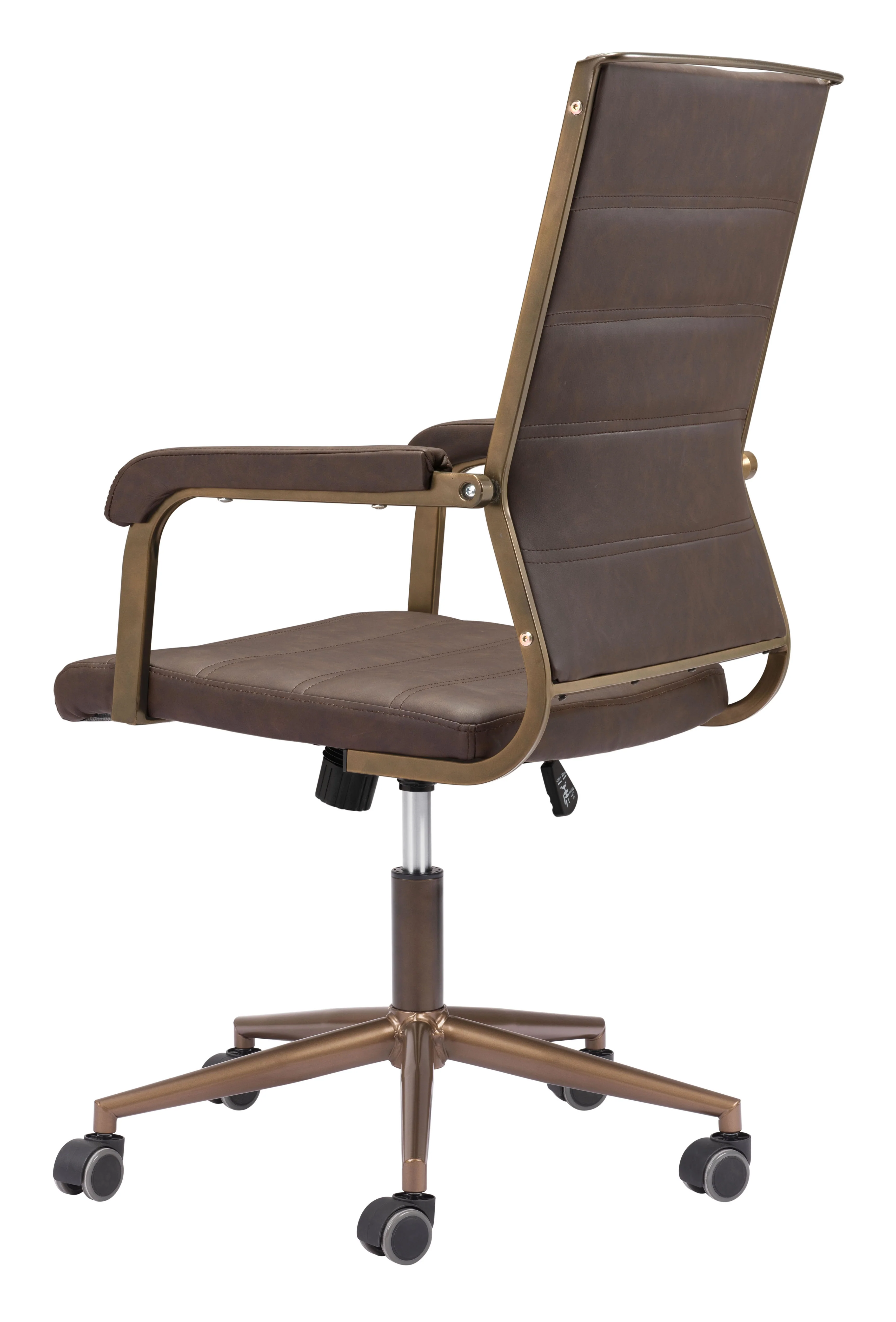 Vintage Espresso and Bronze Plush Office Chair - Image 5