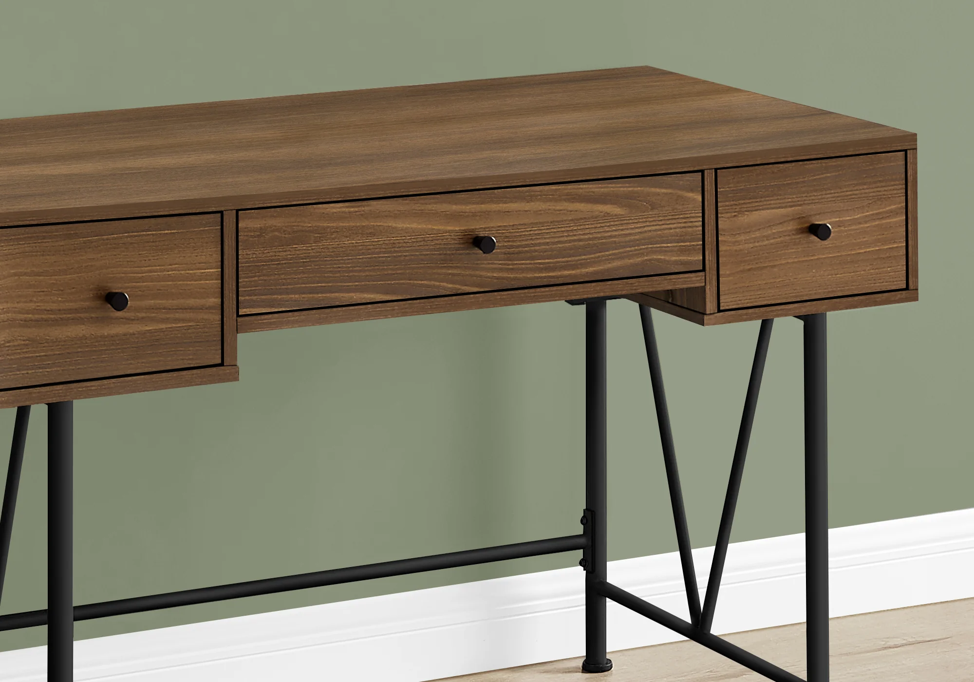 Walnut 47" Industrial-Style Contemporary Computer Desk with Storage - Image 3