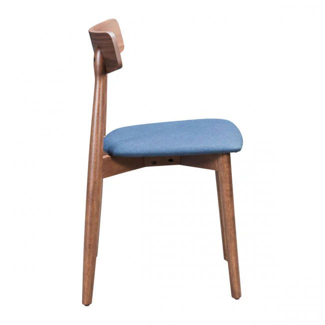 Retro-Modern Walnut Guest or Conference Chair w/ Blue Cushion (Set of 2) - Image 2