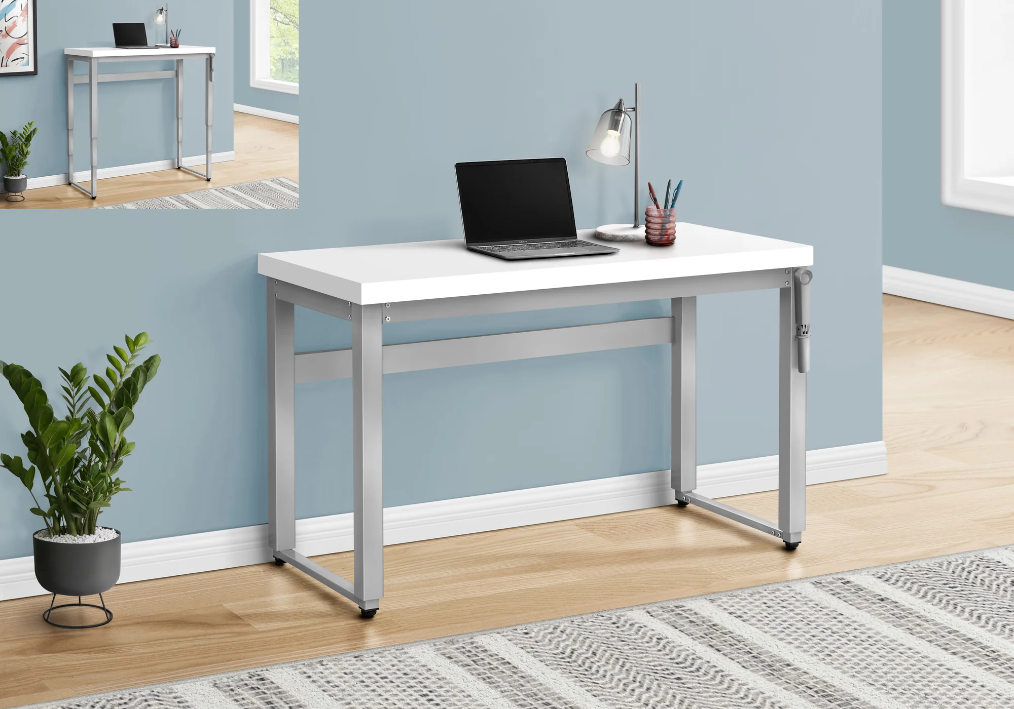 White Adjustable Height 47" Home Office Desk