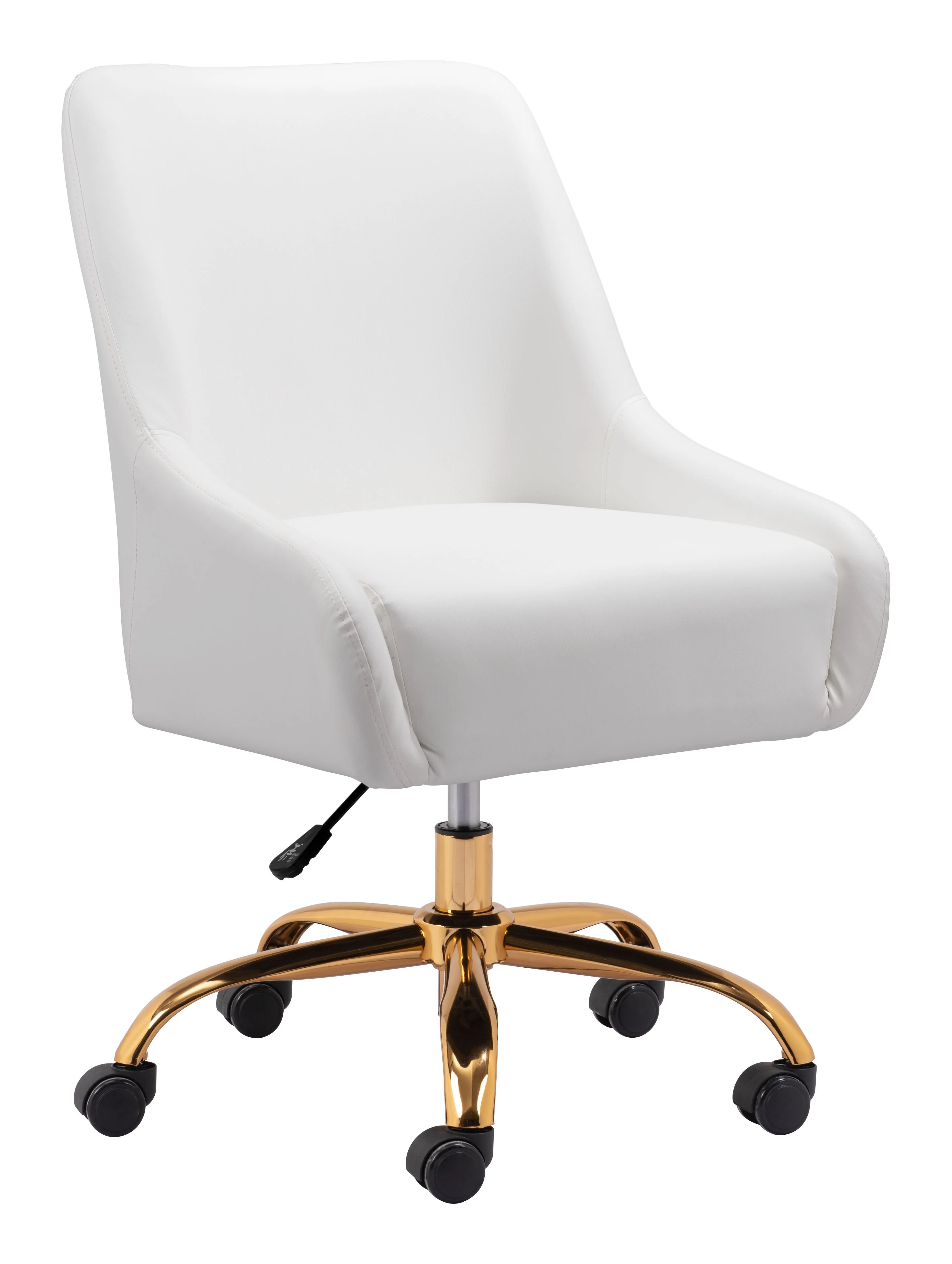 White and Gold Glamorous Adjustable Leatherette Office Chair - Image 2