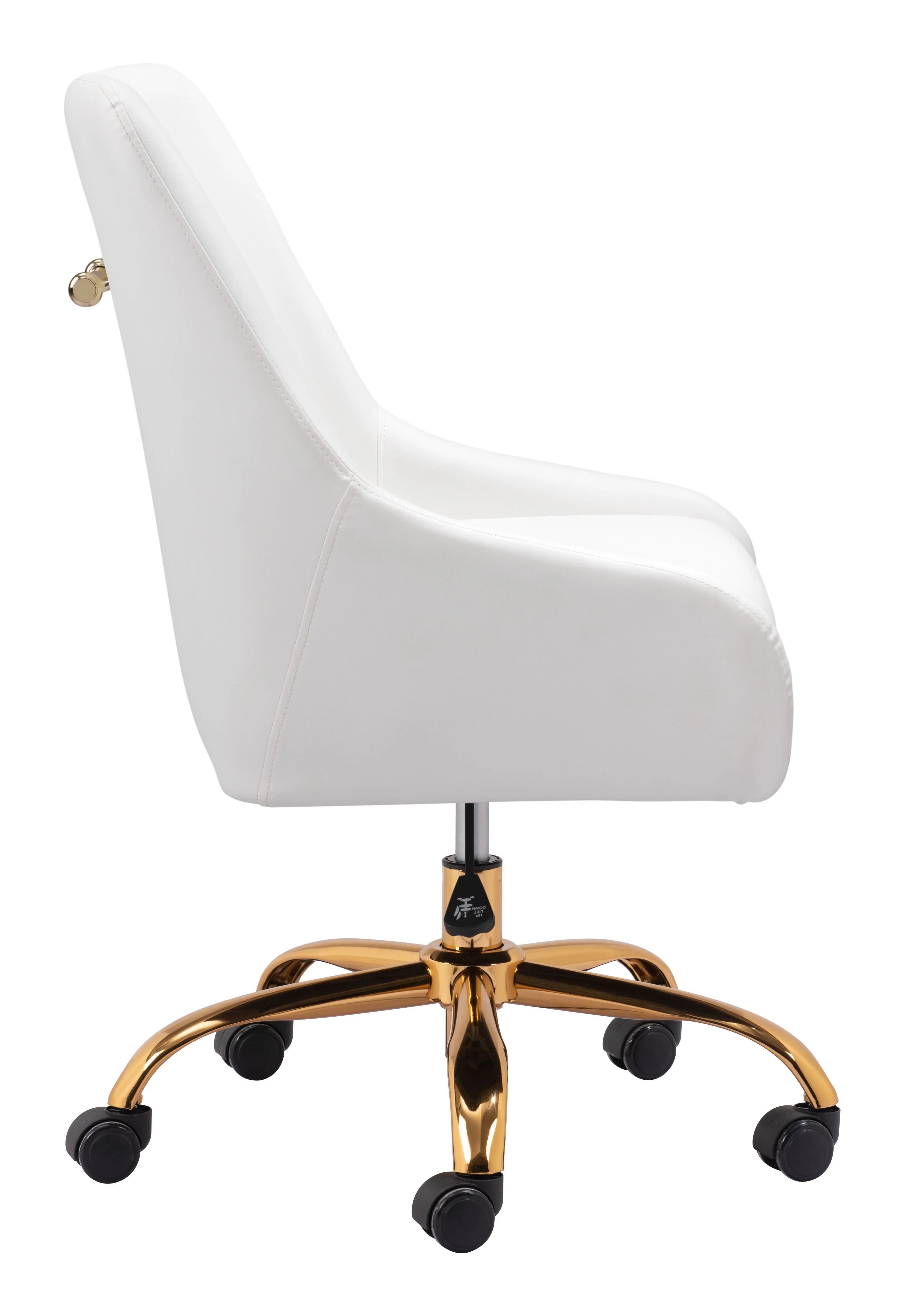 White and Gold Glamorous Adjustable Leatherette Office Chair - Image 5
