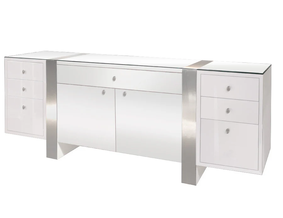 White Lacquer and Faux Brushed Aluminum Executive Desk - Image 3