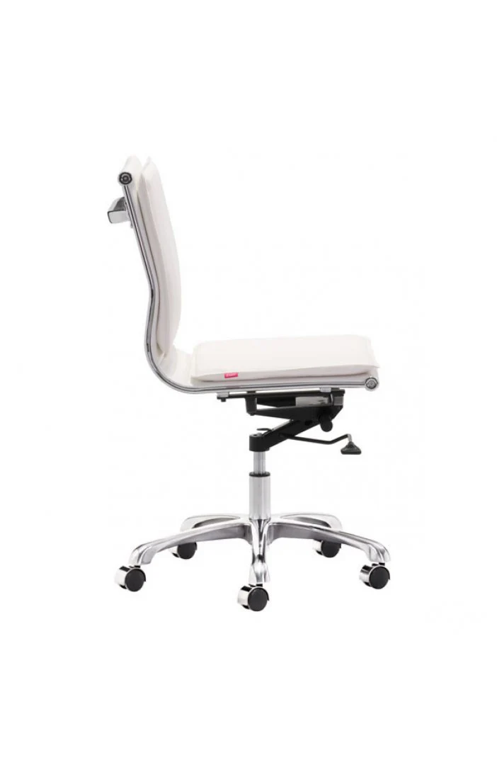 Modern White Leather & Chrome Armless Office or Conference Chair - Image 3