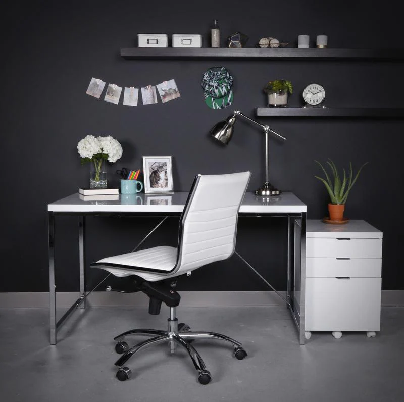Armless White Leatherette Modern Office Chair - Image 5