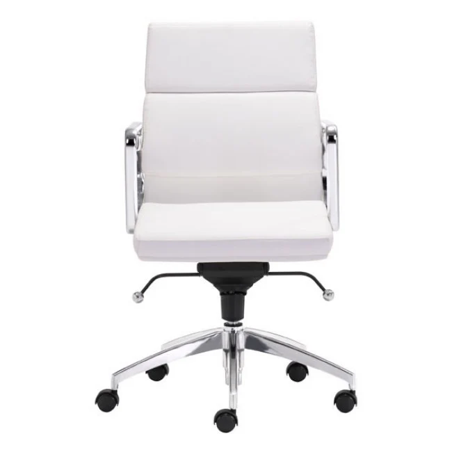 Timeless Low-Back White Leatherette Office Chair - Image 3