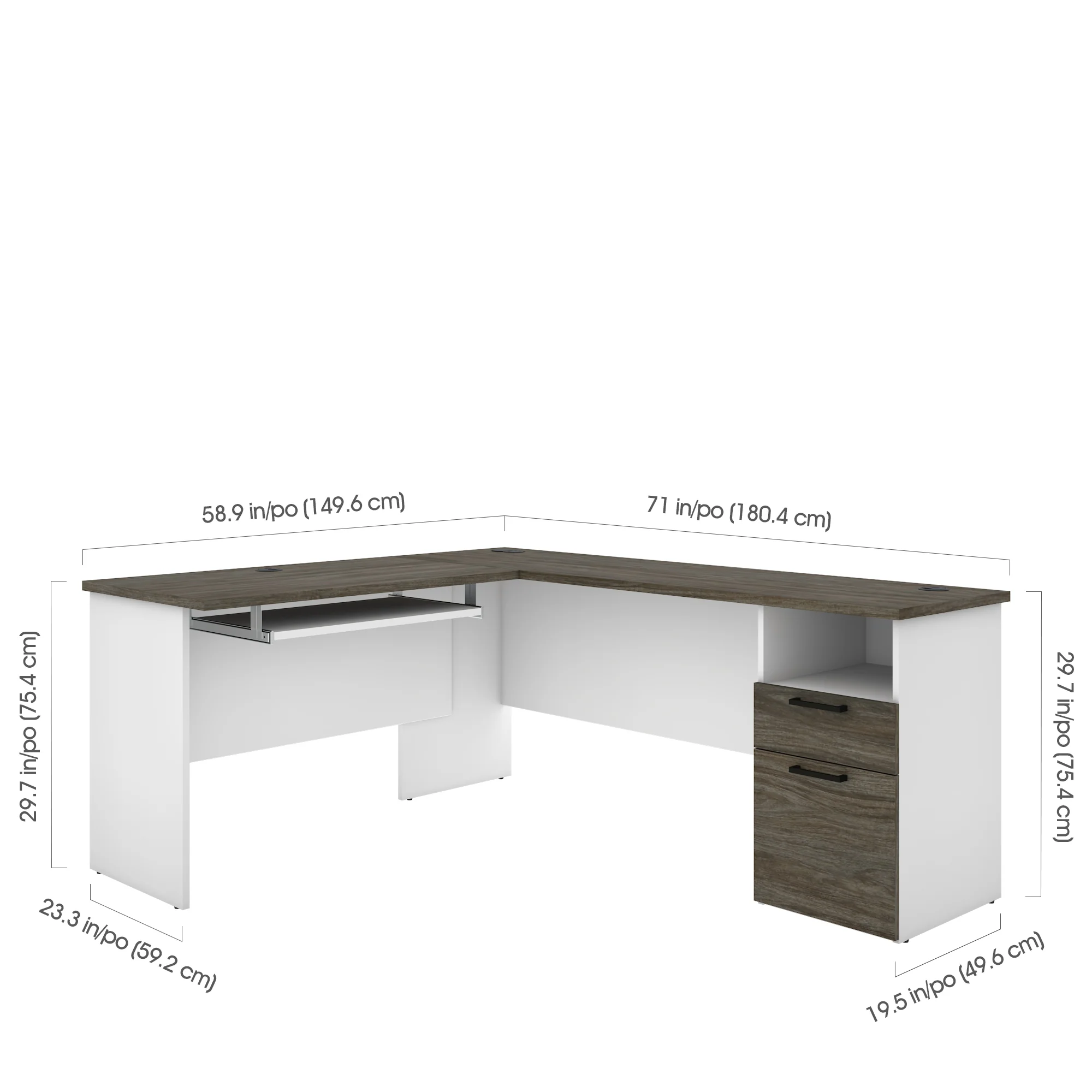 White & Walnut Gray Modern L-shaped Desk - Image 5