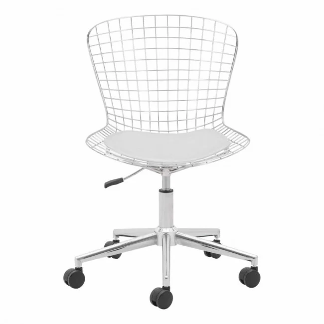 Sleek White Wire Office Chair w/ Wheels - Image 3